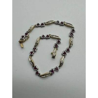 10k two tone gold ruby and diamond heart bracelet - Image 1 of 2
