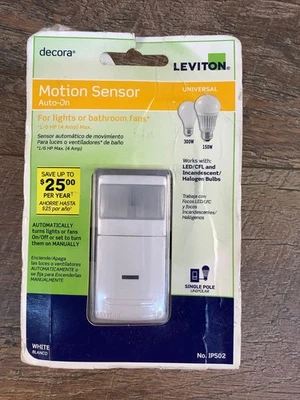 Leviton Decora IPS02 Motion Sensor Auto-On Electrical LED CFL Switch White NEW - Image 1 of 3