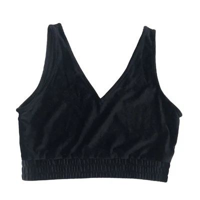 Double Zero Black Velvet V-Neck Sleeveless Crop Top Size L - Image 1 of 4