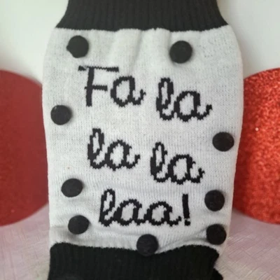 Doggie Pet Sweater Knit, XS Christmas Holiday Fa La La, Black White, New - Image 1 of 4