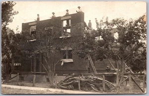 RPPC Bricklayers Building Brick House Occupational Construction Postcard c1920 - Picture 1 of 2