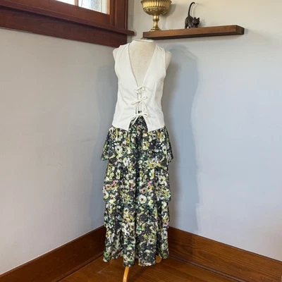 INDUSTRY Floral Tiered Maxi Skirt Smocked Waist Bohemian Cottagecore Medium - Image 1 of 4