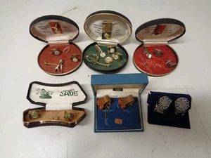 Vintage Mid Century Cuff Link Sets Cufflinks Pearl Rhinestone Jade +++ Lot of 6 - Picture 1 of 7