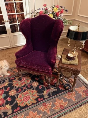 Sillón vintage con respaldo alado Bespaq 1:12 miniatura para casa de muñecas  Foto 1 de 4