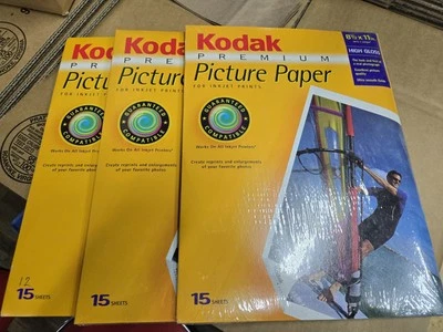NEW Kodak Premium Picture Paper for InkJet Printers 8.5x11 Hi Gloss 15 Sheets X3 - Image 1 of 2