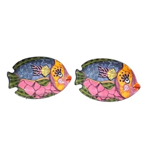 Set of 2 Cape Craftsmen Ceramic Fish Platters, Coastal Nautical Serving Trays - Picture 1 of 11