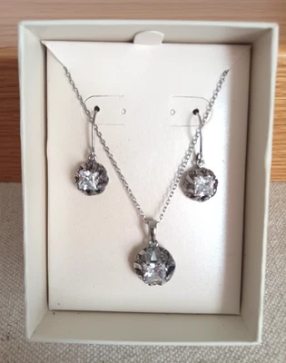 CZ Silver Pendant 18" Necklace Dangle Earrings Marked 925 Gift Set - Image 1 of 4