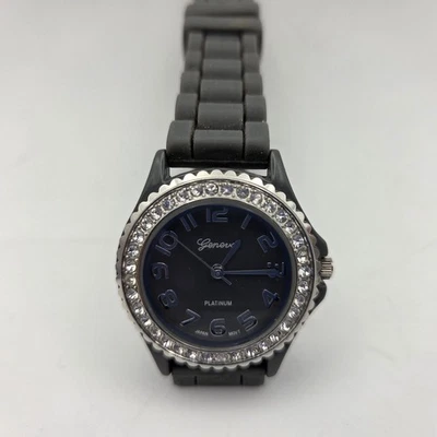 Women's Geneva Platinum Silver Gray Dial Rhinestone Case Silicon Band Watch 30mm - Image 1 of 4