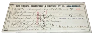 MARCH 1884 INDIANA BLOOMINGTON & WESTERN COMPANY CHECK NYC P&E PREDECESSOR - Picture 1 of 1