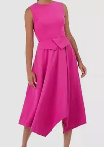 $288 Kay Unger Women's Pink Rosemary Asymmetric Peplum Midi Dress Size 6 - Picture 1 of 4