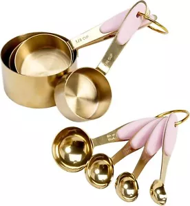 Measuring Cups and Spoons Set, Stainless Steel with Pink Silicon. - Picture 1 of 7