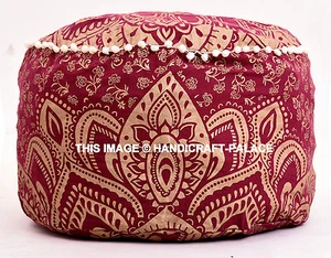 22" Large Ombre Mandala Indian Pouf Cover Cotton Gold Color Seating Ottoman Pouf - Picture 1 of 3
