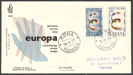 ITALY 1957 EUROPA FDC ILLUSTRATED FINE COVER (ID:369/D21832) - Image 1 of 1