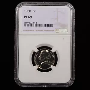 1960 Proof Jefferson Nickel 5c - NGC GRADED PF69 - Deep Liquid Black Proof - Picture 1 of 4