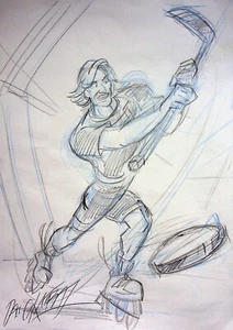 ProStars 1991 FIRMADO DAN KUBAT personaje dibujado a mano arte DIC NBA NFL NHL - Imagen 1 de 2