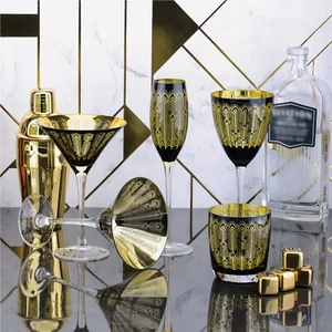 ARTLAND Midnight Peacock Glasses | Set of 2 | Gold & Black | Home Bar Addition - Picture 1 of 29