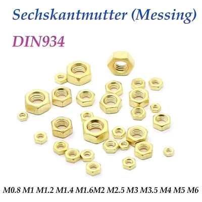 Sechskantmuttern DIN934 Messing Mutter M0.8 M1 M1.2 M1.4 M1.6 M2 M2.5 M3 M4 M5 - Bild 1 von 4