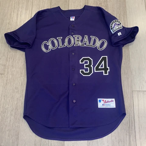 Colorado Rockies Jersey Russell Athletic Burgess Vtg Authentic MLB Sewn Mens 48 Cover