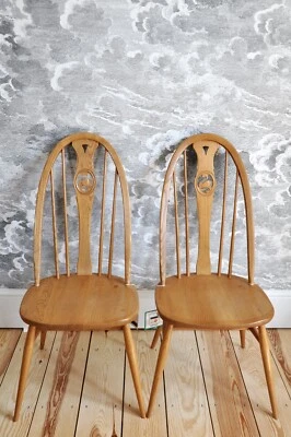 Set of 2 Vintage Retro Ercol Windsor Swan Back Chairs in Light Finish model 1876 - Image 1 of 4