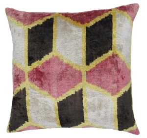 Handmade Geometric Soft Velvet Silk Throw Pillow Pink 16 X 16 in (40 X 40 cm) - Picture 1 of 5