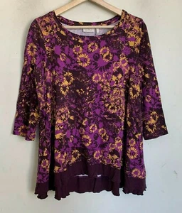 LOGO by Lori Goldstein Damen Top Rundhals weinrot camel abstraktes Print Größe M - Bild 1 von 6