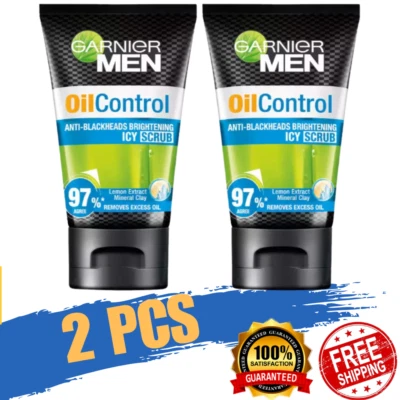 2X Garnier Men Oil Control Anti Blackheads Brightening Icy Scrub 100ML - Image 1 of 4
