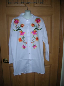 NATORI - BLACK LABEL - LONG SLEEVED POPLIN BLOUSE - EMBROIDERED - XL - NWT!! - Picture 1 of 5