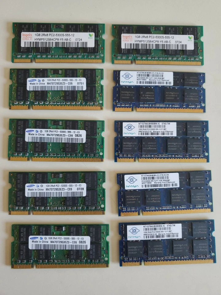1 GB HYNIX - SAMSUNG - NANYA Pc2-5300s Memory Laptop Rams 200-Pin SODIMM each - Image 1 of 1