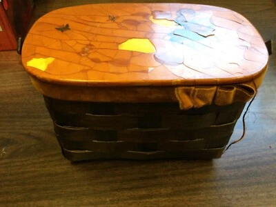 Cartera Cesta Vintage Tapa Decoupage Niña con Cachorro Años 60 Foto 1 de 4