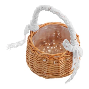 Rattan Storage Basket Child Wicker Flower Girl Baskets Small with Handle - Picture 1 of 12
