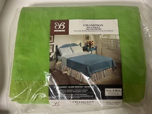Vintage Bibb Chatham Blanket Green Polyester 72x90 Nylon Binding Twin Double NEW - Picture 1 of 7