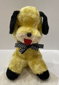 VINTAGE MCM Retro Kitschy Fair Carnival Prize Yellow Black Puppy Dog Plush - Picture 1 of 9