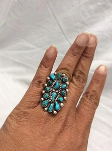 Schöner Vintage indianischer Zuni Sterling Petit Point Türkis Ring Größe 7 - Bild 1 von 7