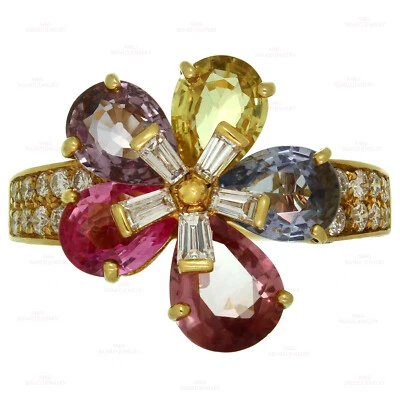 Кольцо BVLGARI с фантазийным сапфиром бриллиантом цветком желтого золота 18 карат - Изображение 1 из 4