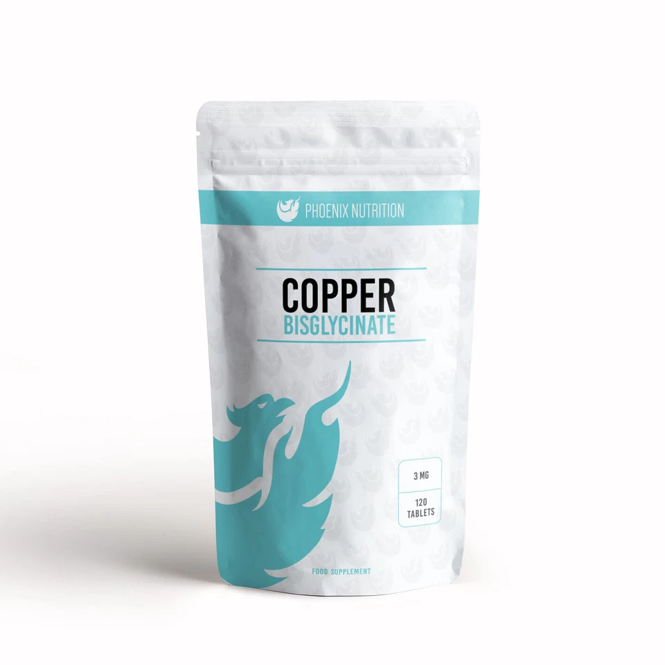 PHOENIX NUTRITION Copper Bisglycinate 3mg x 120 Tablets - Chelated for improved Bioavailability