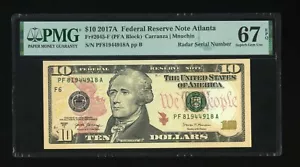 DBR 2017-A $10 Atlanta RADAR Fr. 2045-F Superb Gem PMG 67 EPQ Ser # PF81944918A - Picture 1 of 2