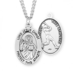 Lord Jesus Christ 24 Inch Sterling Silver Baseball Medal Necklace