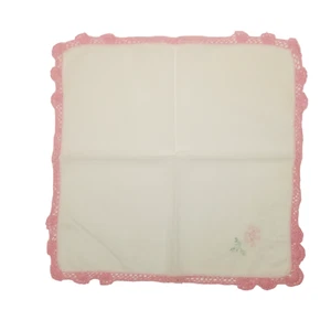 Sciarpa comò angolare vintage fazzoletto rosa bordo uncinetto ricamato floreale - Foto 1 di 6