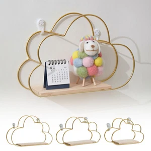 New Nordic Cloud Iron Shelving Wall Shelf Wooden Clapboard Display Hanging Rack - Picture 1 of 22