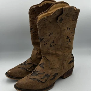Roper Boots Womens Size 8 Brown Western Cowboy Embroidered Cutout Faux Leather - Picture 1 of 12