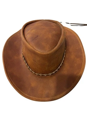 Sombrero de vaquero Outback de cuero marrón vintage Foto 1 de 4