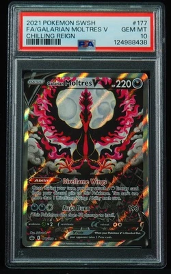 Galarian Moltres V 177 PSA Gem Mint 10 Chilling Reign Pokemon Card - Image 1 of 3