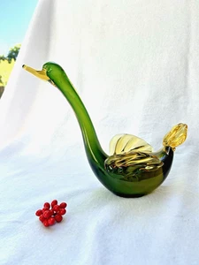 Murano Stil mundgeblasen Kunstglas grün & Bernstein Ente 7,5" hoch - Bild 1 von 22