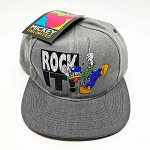 Neu mit Etikett Vintage 90er Mickey Unlimited Disney Donald Duck "Rock It!" Mütze bestickt grau - Bild 1 von 4