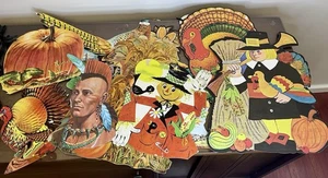Vintage 80er Thanksgiving-Herbst Papier gestanzt Wanddeko Lot, Pilger, Indianer, Türkei - Bild 1 von 8