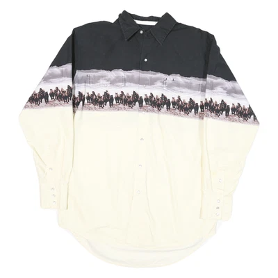 CUMBERLAND OUTFITTERS Mens Black & Cream Western Horse Print Shirt L Cotton - Image 1 of 4
