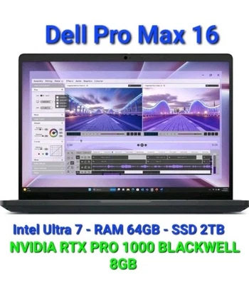 Dell Pro MAX 16 MC16250 Intel Ultra7 RAM 64GB SSD 2TB RTX PRO 1000 BLACKWELL 8GB - Immagine 1 di 4