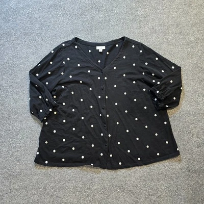 J Jill 毛衣女式 XL 码娇小黑色白色圆点刺绣休闲 — 第 1/4 张图片