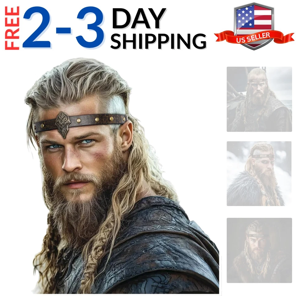 Viking Leather Headband Adjustable Medieval Headpiece LARP Costume Renaissanc... - Image 1 of 4
