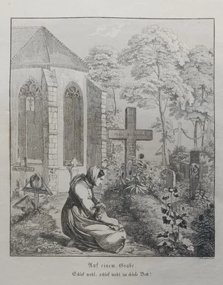 Auf einem Grabe - Sophie Reinhard - Radierung Hebels Alemannische Gedichte 1820 - Bild 1 von 4